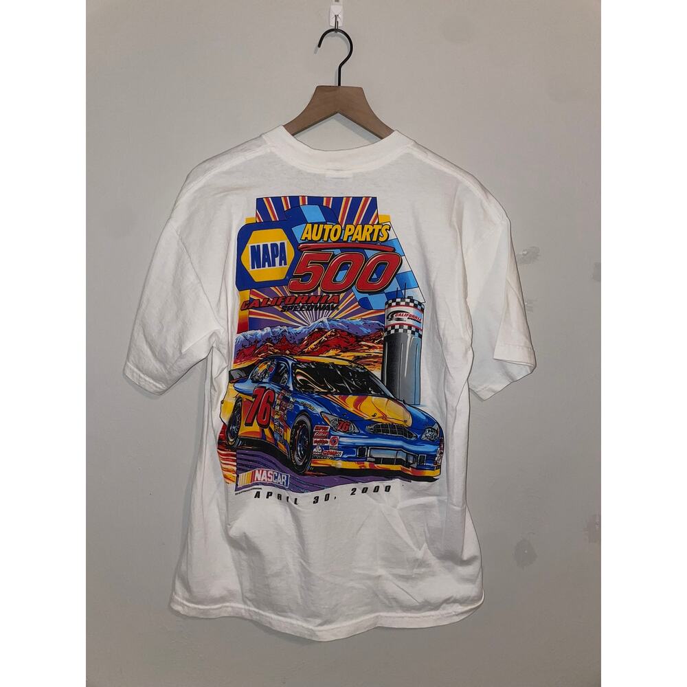 Nascar White Graphic Tee with Blue and Red Accents